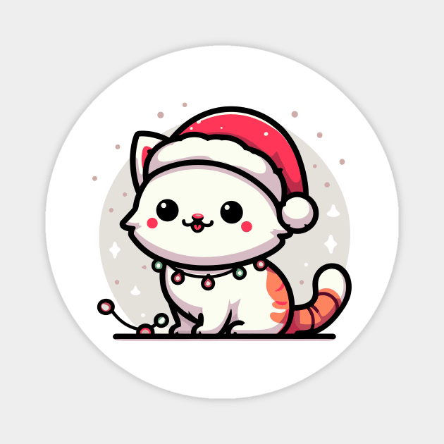 Cute Christmas Cat Santa Hat Christmas Lights Adorable Magnet by Frank Ring